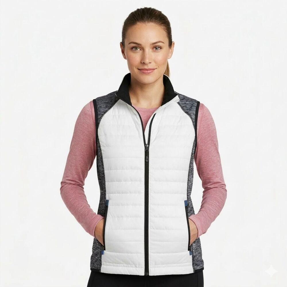 Eddie Bauer Primaloft Hybrid Vest White Gray Quilted Women's‎ Medium